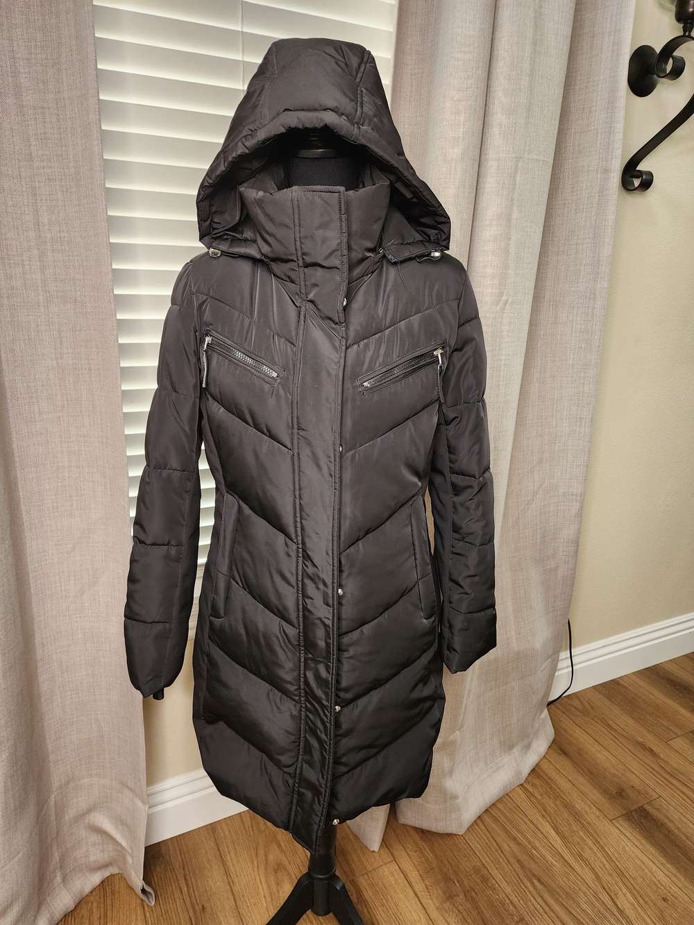 Calvin Klein Performance Black Long Hooded Puffer Coat Size M